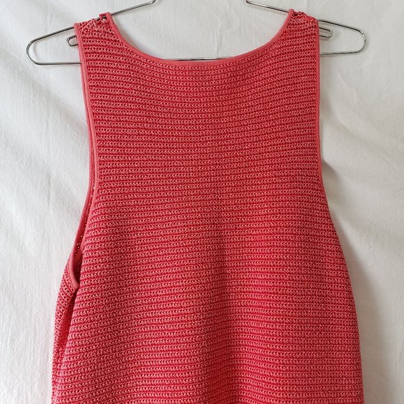 theory Bronella Arabis Tint Salmon Pink Crochet Tank Shift Mini Dress M Medium - Picture 6 of 12